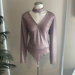 Charlotte Russe Mauve Ribbed Bodysuit